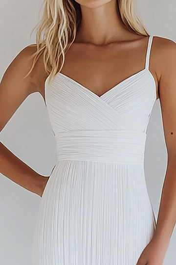 Robe moulante à bretelles spaghetti en coton blanc plissée